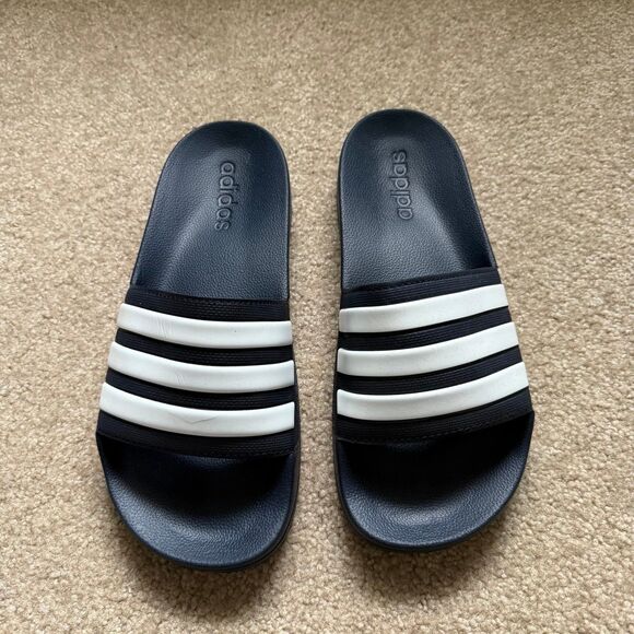 Adidas Adilette Pool Shower Slides Navy Blue White Stripe Mens Size 8 NEW - Picture 2 of 5